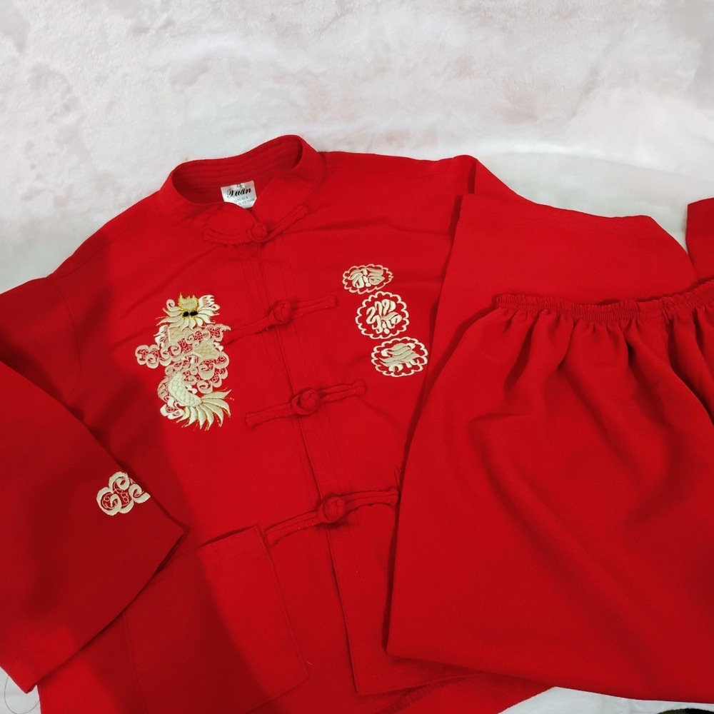 Vtg Kids 4 Red 100% Silk Tang Suit Set Outfit Traditional Lunar New Year Tet X